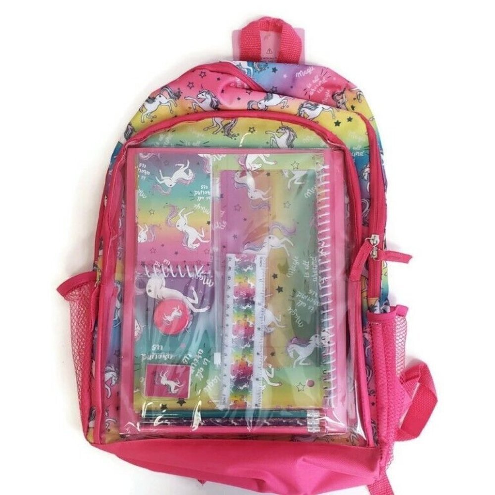 Alex & Jack 12 Piece Value Set Girls Unicorn 17" Backpack Pink